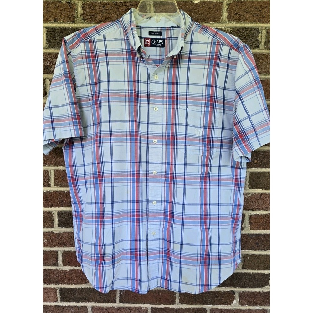 Chaps Men's Plaid XL Short Sleeve ButtonUp Shirt Lightweight Breathable Vacation